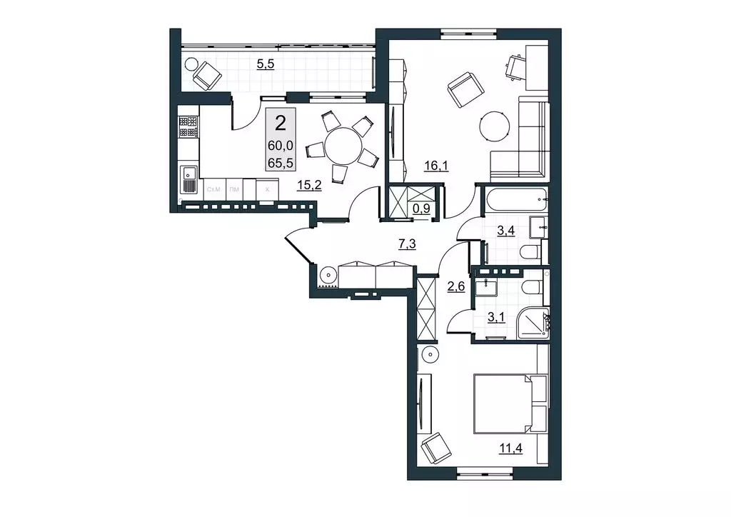 2-комнатная квартира: Саратов, улица имени Евгения Долгина, 6 (60 м) - Фото 1