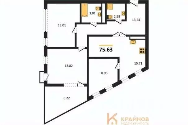 3-к кв. Воронежская область, Воронеж наб. Чуева, 7 (75.63 м) - Фото 0