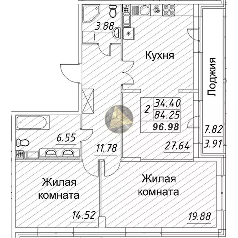 2-к кв. Санкт-Петербург просп. Авиаконструкторов, 54 (96.98 м) - Фото 2