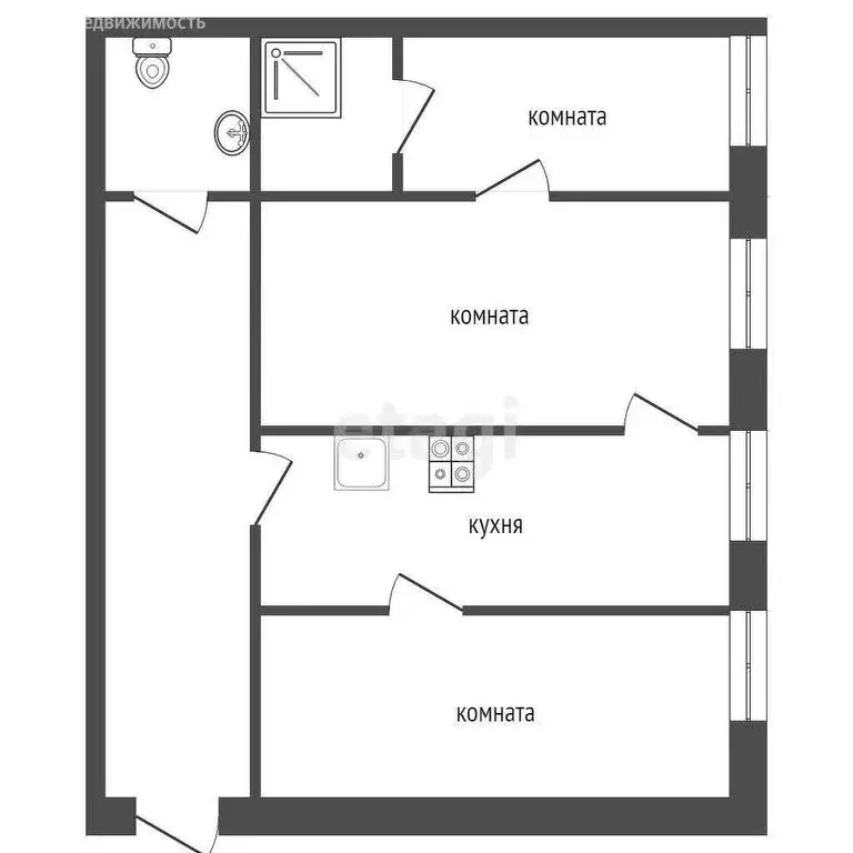 3-комнатная квартира: посёлок Пчёвжа, Октябрьская улица, 3 (54.1 м) - Фото 1