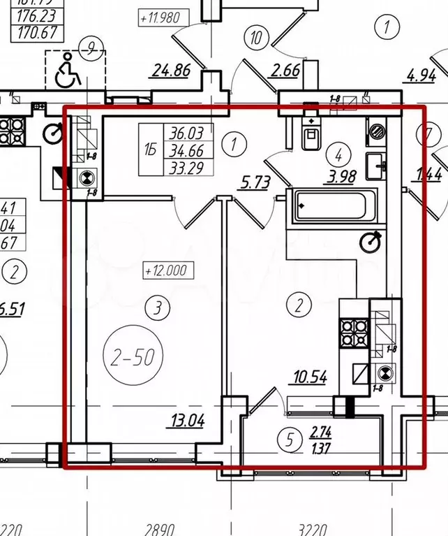 1-к. квартира, 36м, 5/8эт. - Фото 1