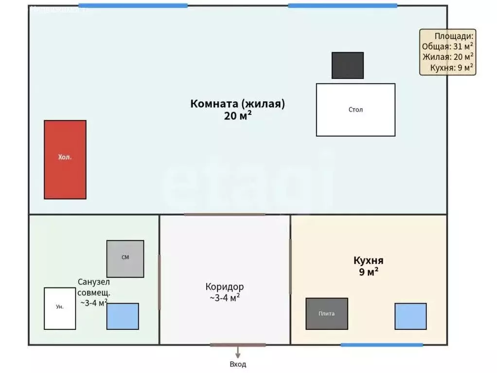1-комнатная квартира: посёлок Косая Гора, улица Пушкина, 6 (31 м) - Фото 1