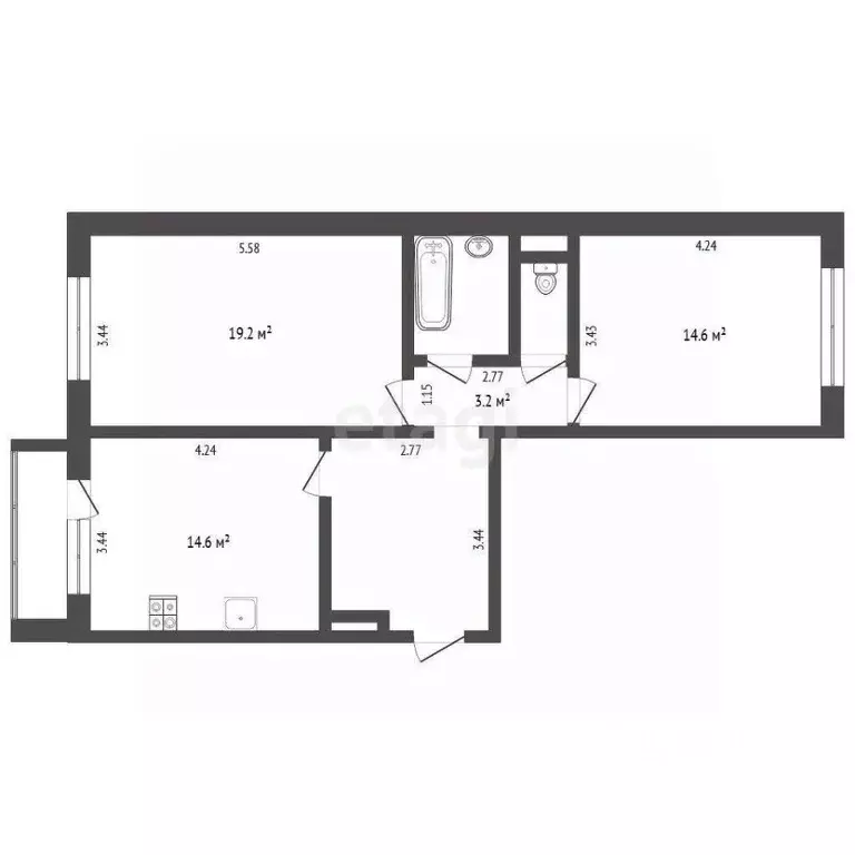 2-к кв. Тюменская область, Тюмень ул. Бориса Опрокиднева, 12 (66.1 м) - Фото 2
