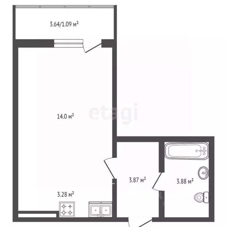 Студия Ростовская область, Ростов-на-Дону ул. Висаитова, 8 (26.2 м) - Фото 1