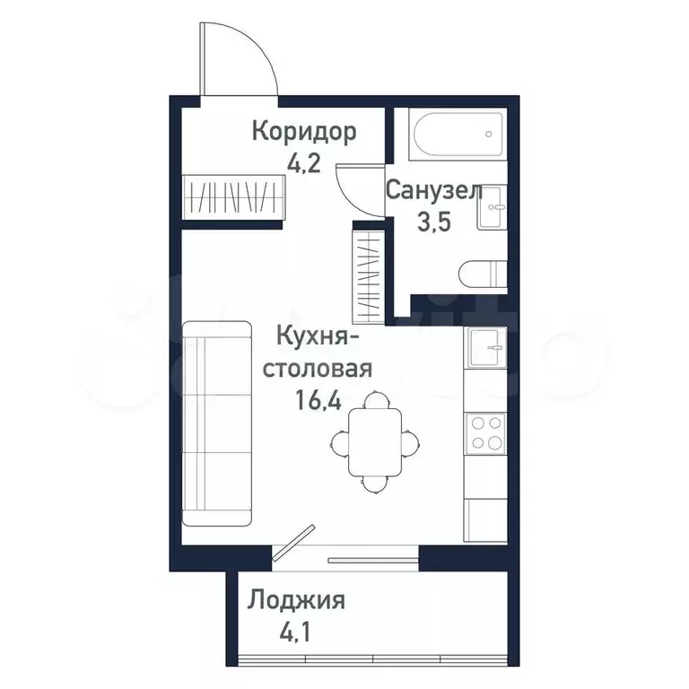 Квартира-студия, 24,2 м, 8/10 эт. - Фото 0