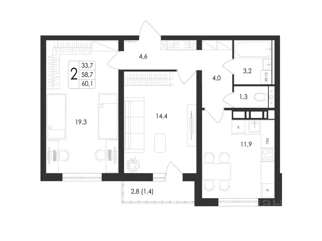 2-к кв. Воронежская область, Воронеж Первое Мая мкр, Май жилой ... - Фото 1