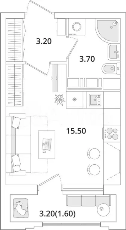 Квартира-студия, 24,1 м, 7/13 эт. - Фото 1