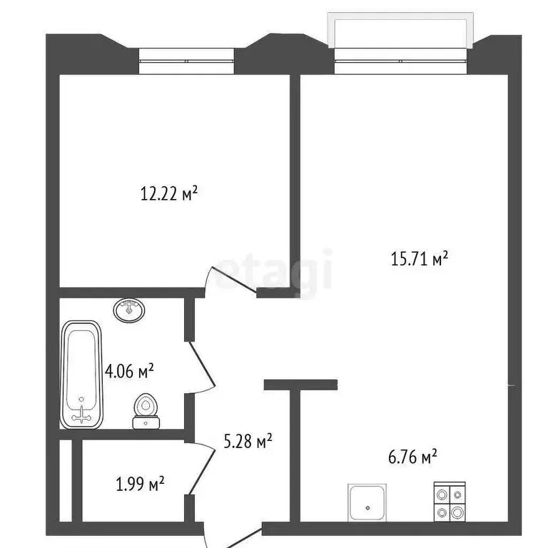 1-комнатная квартира: Тюмень, улица Судостроителей, 48 (46.02 м) - Фото 1