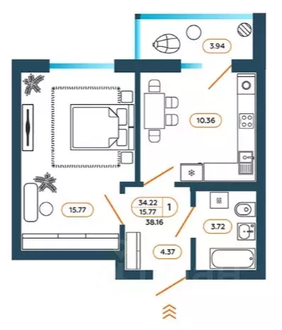 1-к кв. Ростовская область, Батайск ул. Родная, 1 (37.51 м) - Фото 1
