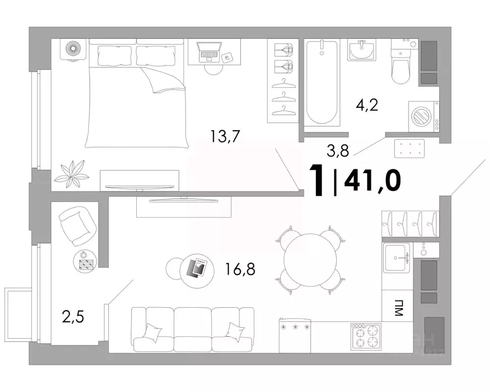 1-к кв. Владимирская область, Владимир Уно жилой комплекс (41.0 м) - Фото 1