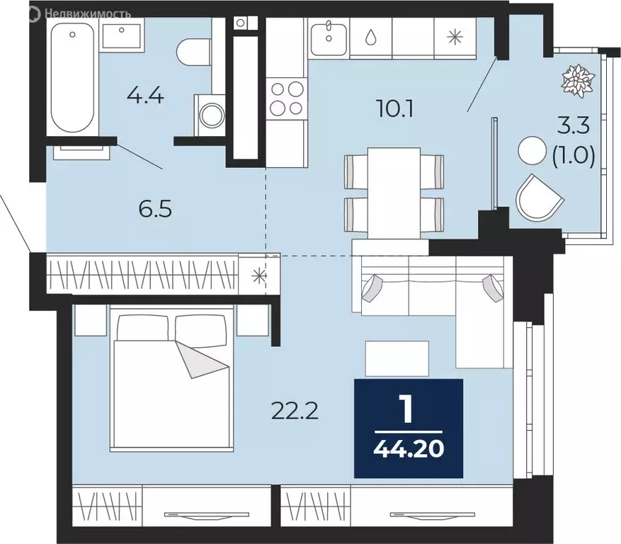 1-комнатная квартира: Тюмень, улица Тимофея Чаркова, 77 (46.5 м) - Фото 1
