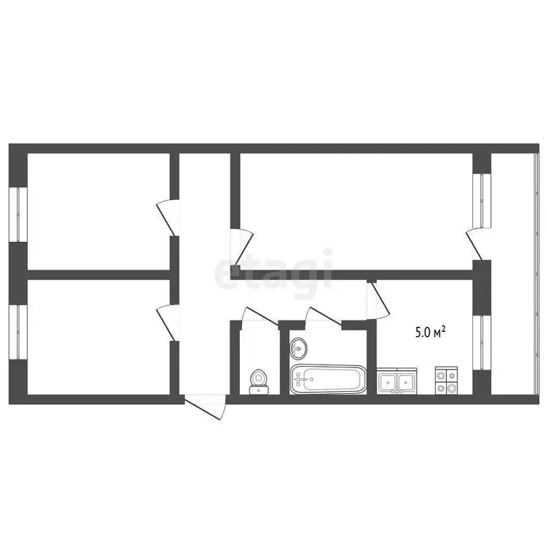 Квартира, 3 комнаты, 62.6 м - Фото 1