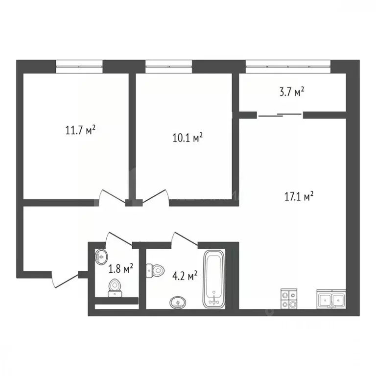 2-к кв. Тюменская область, Тюмень ул. Виктора Тимофеева, 10 (56.9 м) - Фото 2