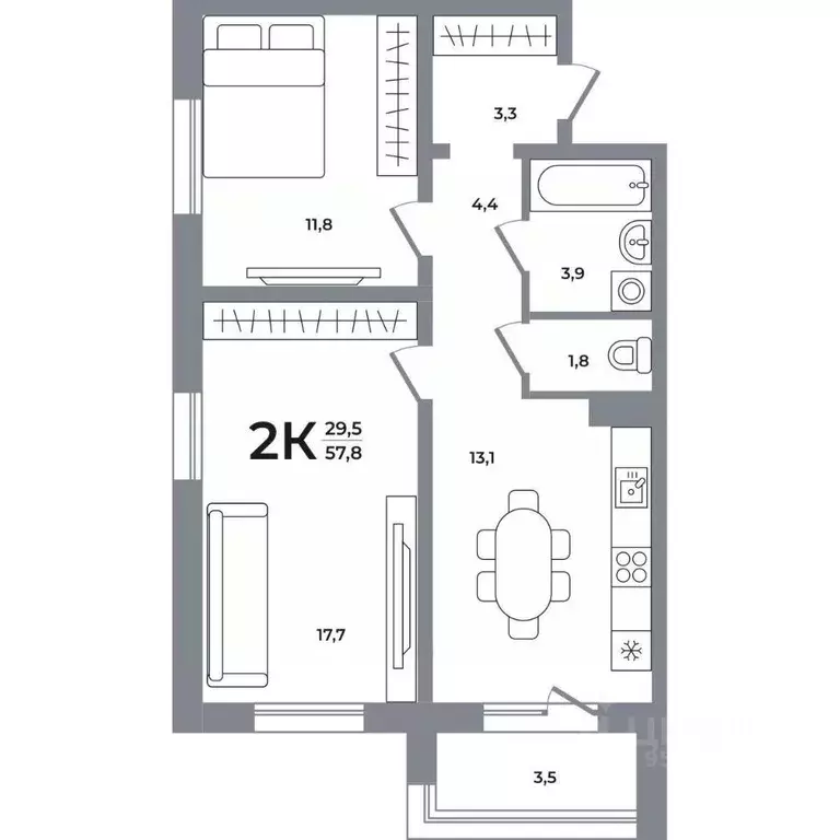 2-к кв. Новосибирская область, Новосибирск Беловежский мкр,  (57.5 м) - Фото 0
