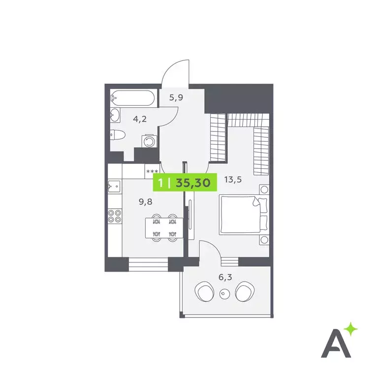 1-комнатная квартира: Кудрово, Солнечная улица, 4 (35.3 м) - Фото 0