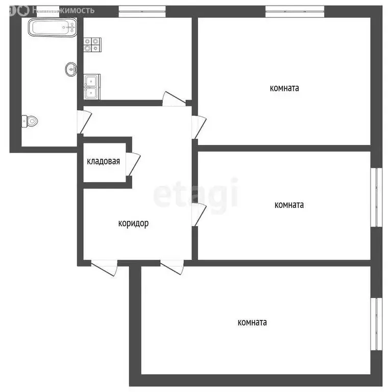 1к в 3-комнатной квартире (14.9 м) - Фото 1