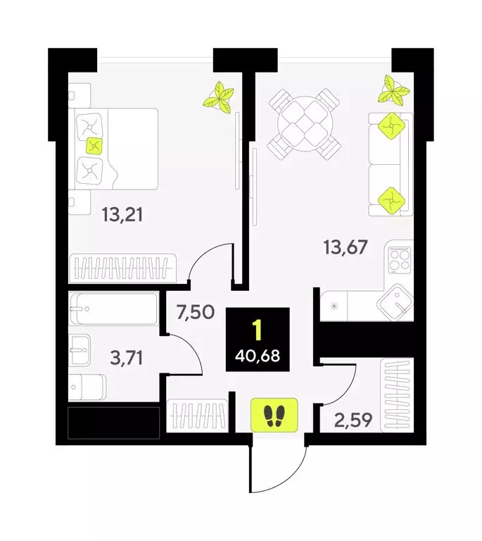 1-комнатная квартира: Тюмень, улица Андрея Приказнова, 1 (40 м) - Фото 1