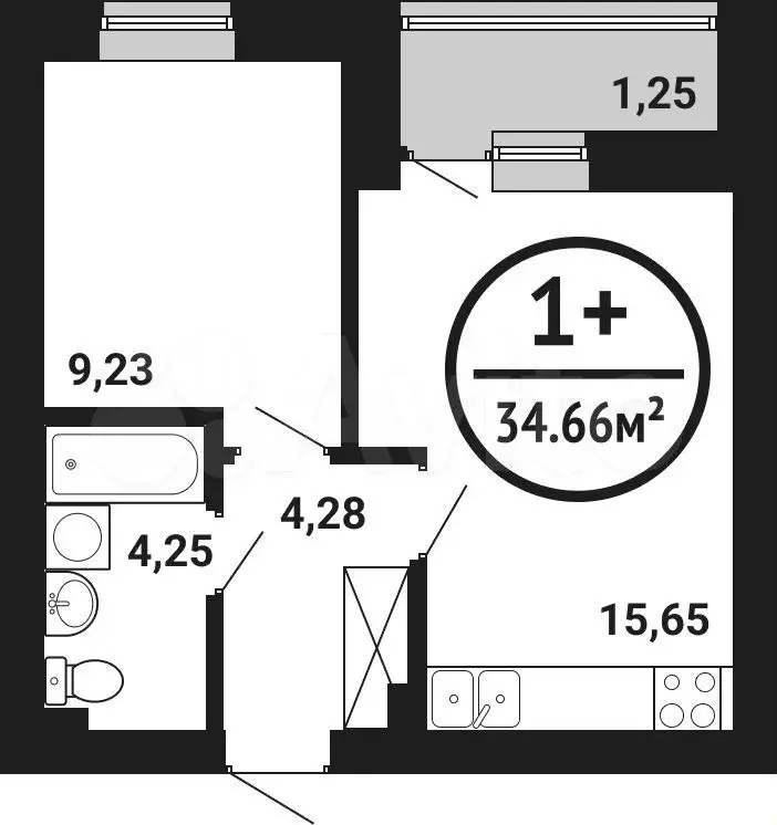 1-к. квартира, 34,7м, 3/8эт. - Фото 0