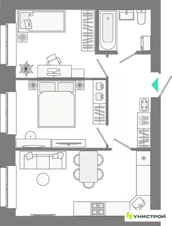 2-к кв. Татарстан, Казань Лето жилой комплекс (47.86 м) - Фото 1