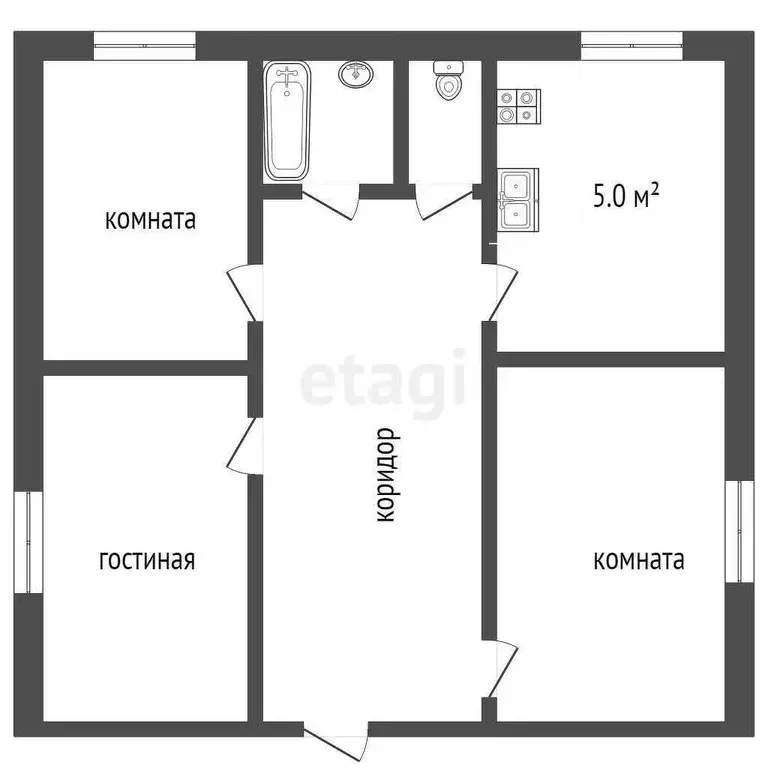 Квартира, 3 комнаты, 74.09 м - Фото 1