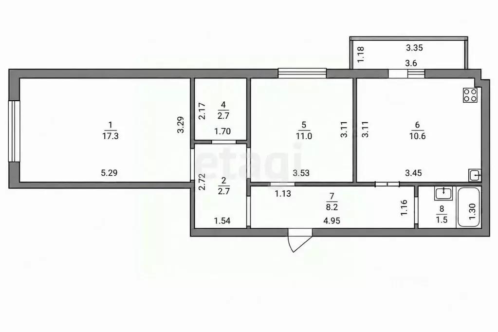 2-к кв. Ставропольский край, Ставрополь ул. Рогожникова, 21/1к3 (58.0 ... - Фото 2