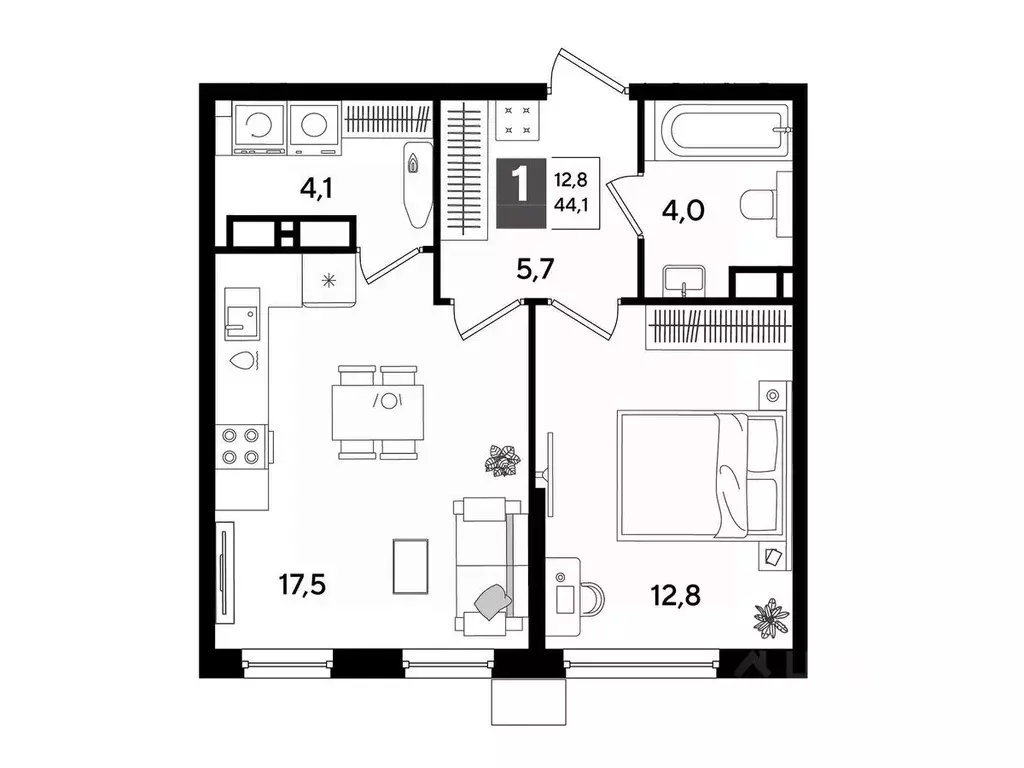 1-к кв. Краснодарский край, Краснодар Догма Парк мкр,  (44.1 м) - Фото 1