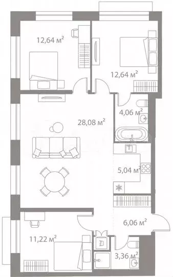 3-к. квартира, 83,1 м, 6/9 эт. - Фото 1