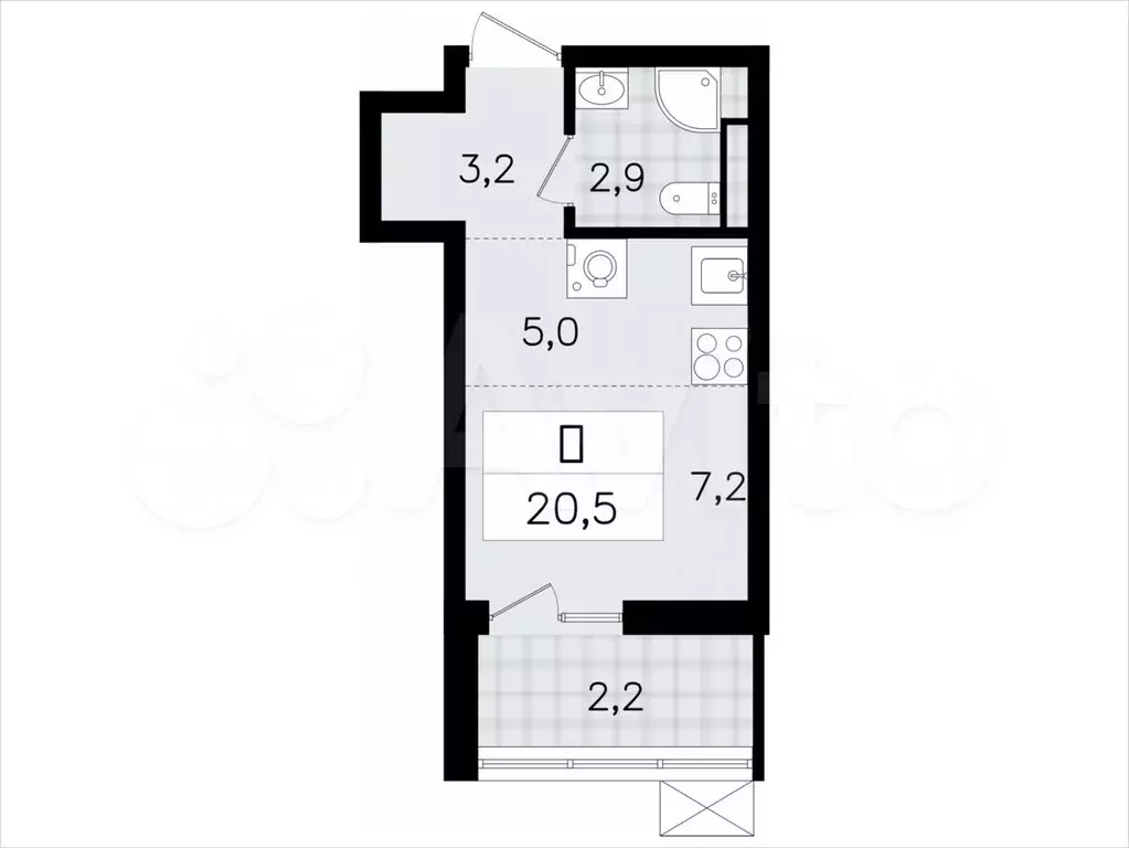 Квартира-студия, 20,5м, 8/12эт. - Фото 1