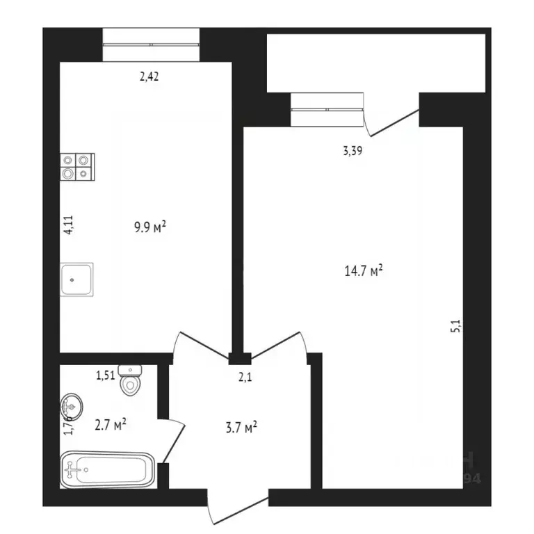 1-к кв. Тюменская область, Тюмень Харьковская ул., 85а (31.0 м) - Фото 1