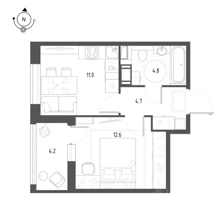 1-к кв. Омская область, Омск Зеленая река мкр, 1 (35.2 м) - Фото 0