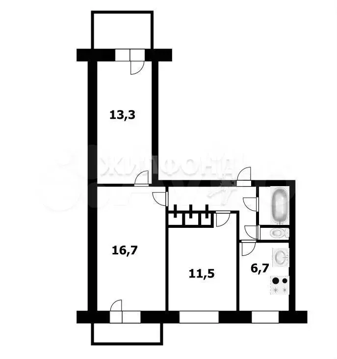 3-к. квартира, 60 м, 6/9 эт. - Фото 0