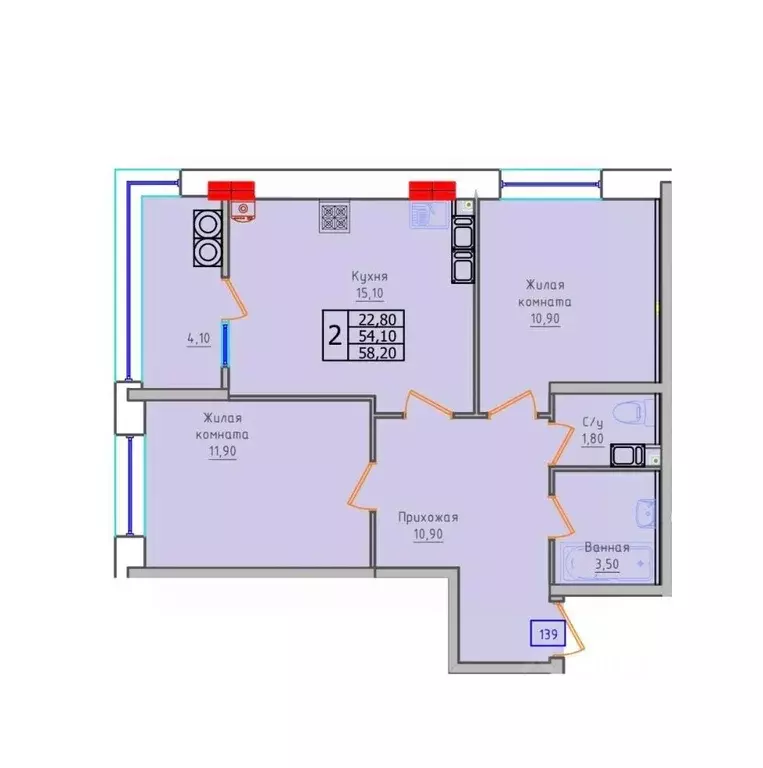 2-к кв. Ставропольский край, Ставрополь ул. 45-я Параллель, 52А (58.2 ... - Фото 1