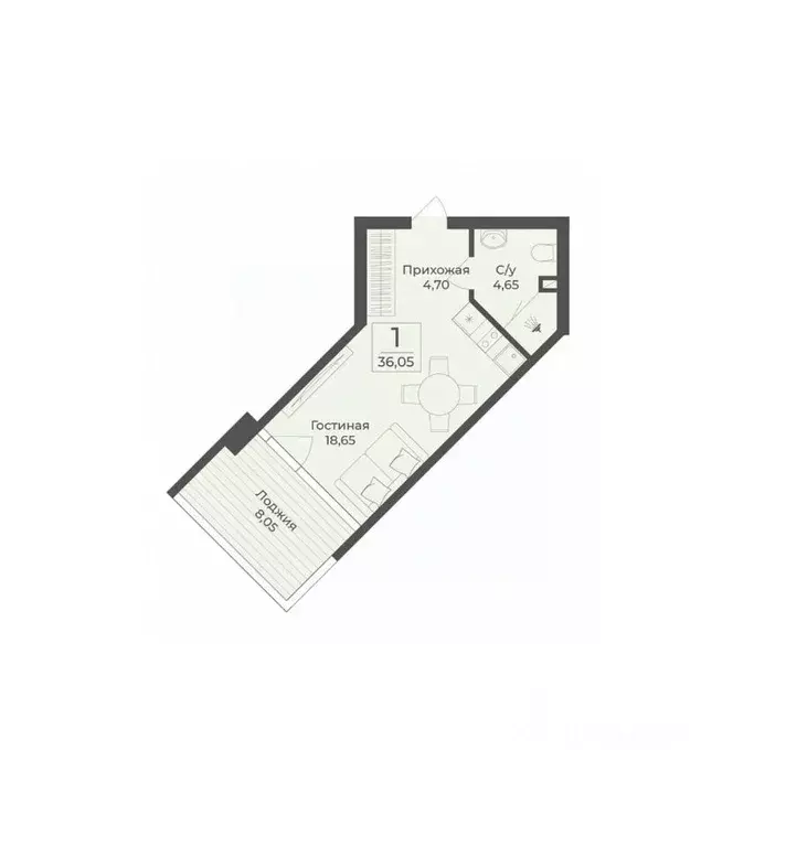 Студия Крым, Саки Апартаментов Тамерун комплекс,  (36.05 м) - Фото 1