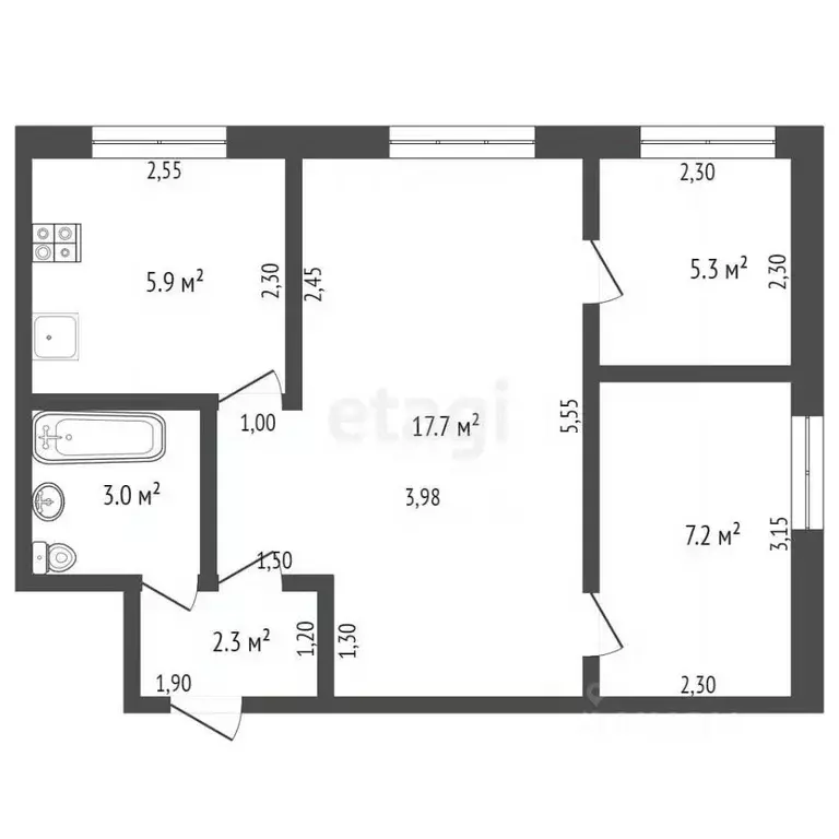 3-к кв. Брянская область, Брянск пер. Горького, 5 (42.0 м) - Фото 1