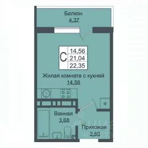 Студия Краснодарский край, Краснодар ул. Западный обход, 39/1к1 (20.0 ... - Фото 0