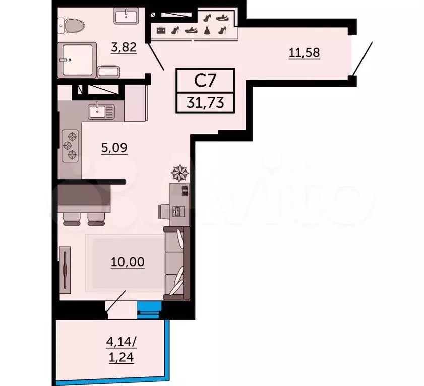 Квартира-студия, 31,3 м, 11/26 эт. - Фото 1