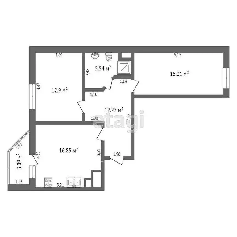2-комнатная квартира: Тюмень, улица Тимофея Чаркова, 79к3 (62.4 м) - Фото 1
