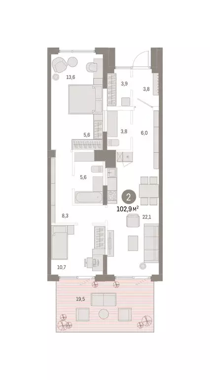 2-комнатная квартира: Омск, улица Крупской, 12к5 (102.9 м) - Фото 2