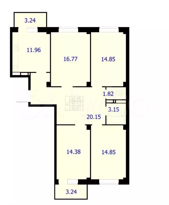 4-к. квартира, 99,9 м, 7/9 эт. - Фото 0