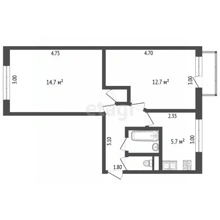 2-к кв. Московская область, Коломна Заставная ул., 2 (41.1 м) - Фото 2