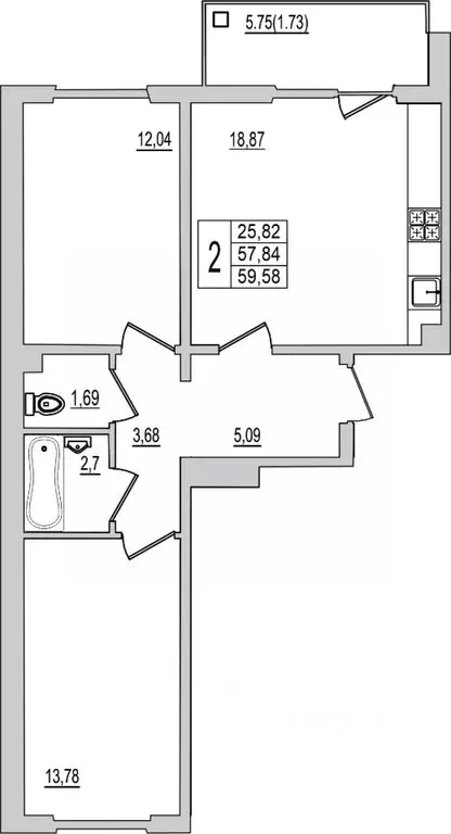 2-к кв. Псковская область, Псков Рижский просп., 94Г (59.58 м) - Фото 1