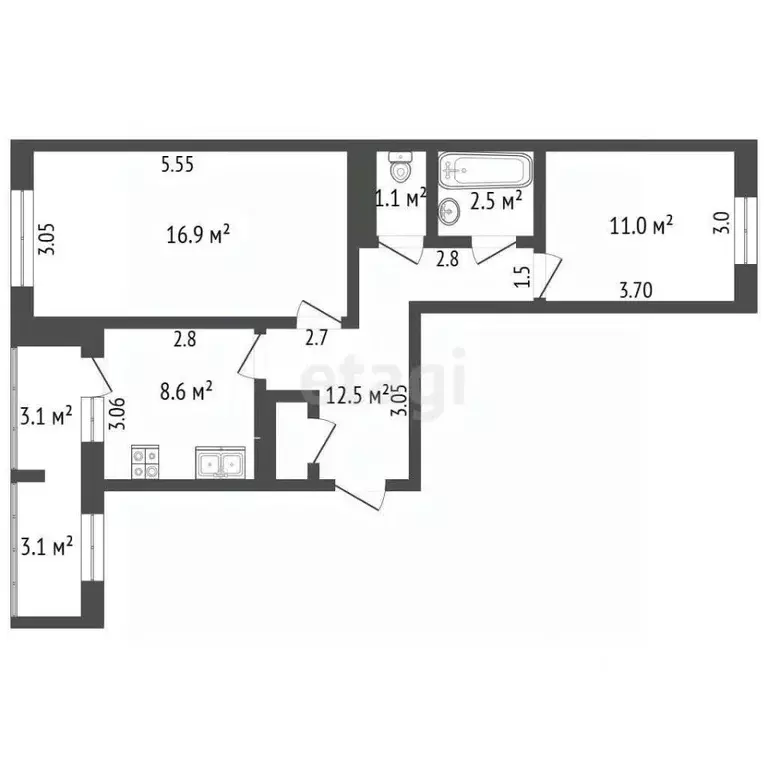 2-к кв. Хабаровский край, Амурск Октябрьский просп., 9А (53.0 м) - Фото 2