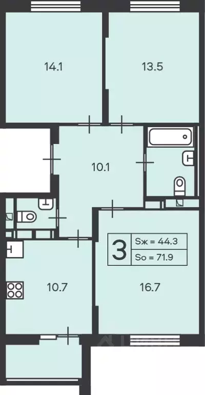 3-к кв. Москва Новочеремушкинская ул., 27 (71.9 м) - Фото 0