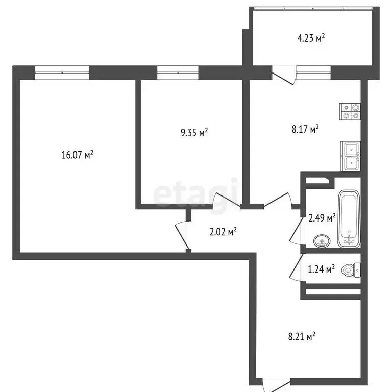 2-комнатная квартира: Придорожный, микрорайон Южный Город, улица ... - Фото 1