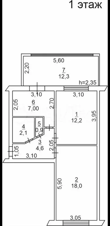 2-к. квартира, 57 м, 1/5 эт. - Фото 0