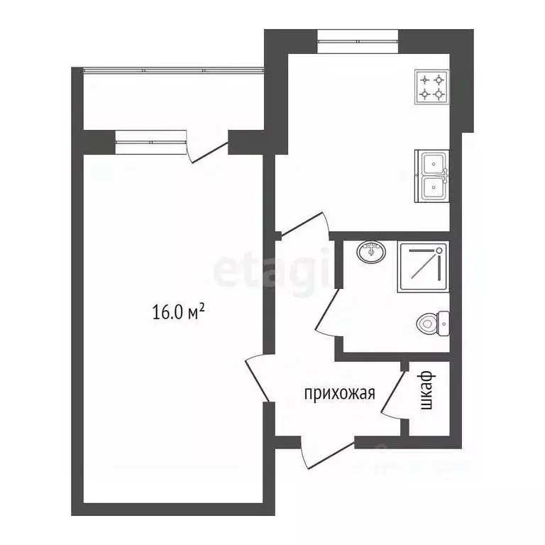 Студия Забайкальский край, Чита 1-й мкр, 15 (30.4 м) - Фото 1