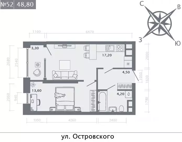 1-к кв. Татарстан, Казань ул. Островского, 105 (42.8 м) - Фото 0