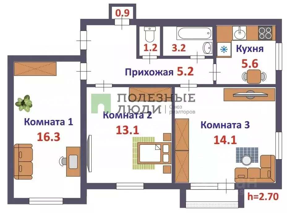 3-к кв. Кировская область, Киров ул. Воровского, 66 (62.6 м) - Фото 1