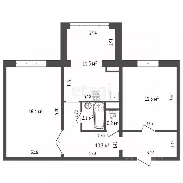 2-к кв. Ханты-Мансийский АО, Нягань 2-й мкр, 21 (53.0 м) - Фото 1