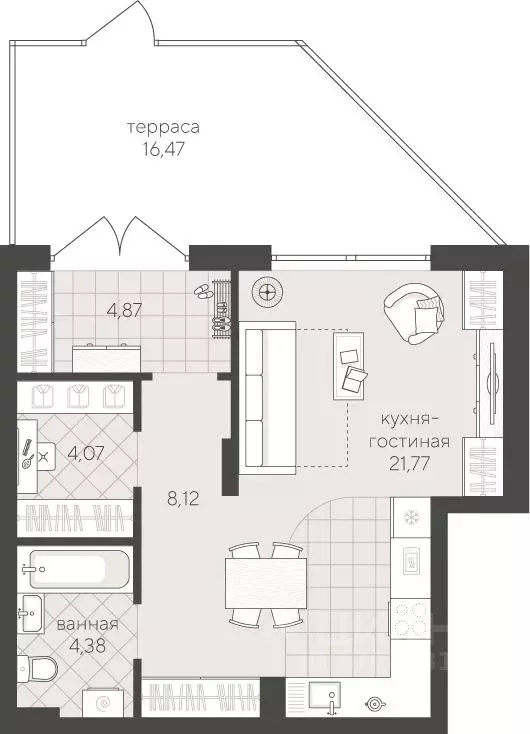 1-к кв. Тюменская область, Тюмень ул. Сергея Свиридова, 15 (43.21 м) - Фото 1